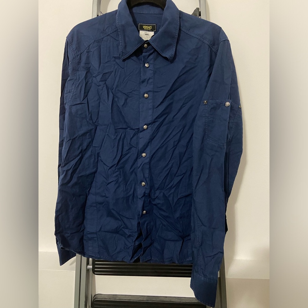 Vintage Versace Jeans Couture Blue Dress Shirt with Arm Pocket